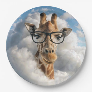Giraffe with Black Eyeglasses in Cloud Paper Plate
