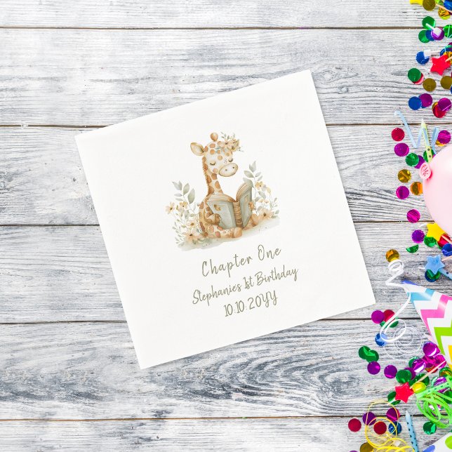 Giraffe with Book Chapter One 1st Birthday Party  Napkin (Creator Uploaded)