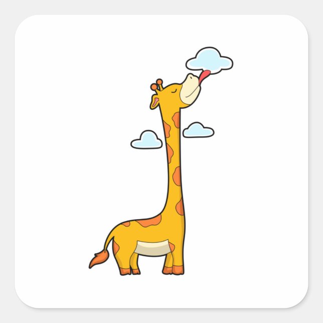 Giraffe with Clouds Square Sticker (Front)
