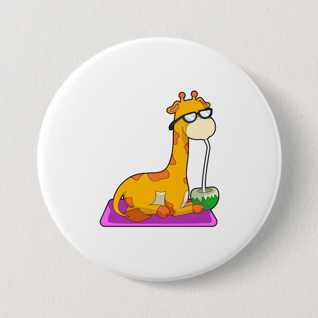 Giraffe with Coconut 7.5 Cm Round Badge (Front)