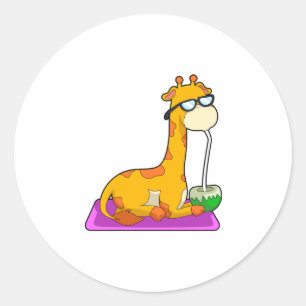 Giraffe with Coconut Classic Round Sticker