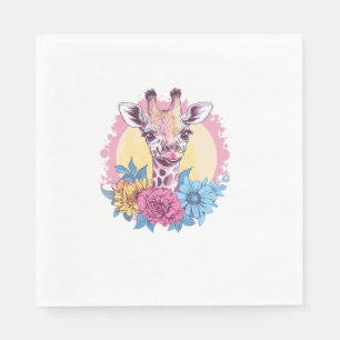 Giraffe With Colourful Floral Background Napkin