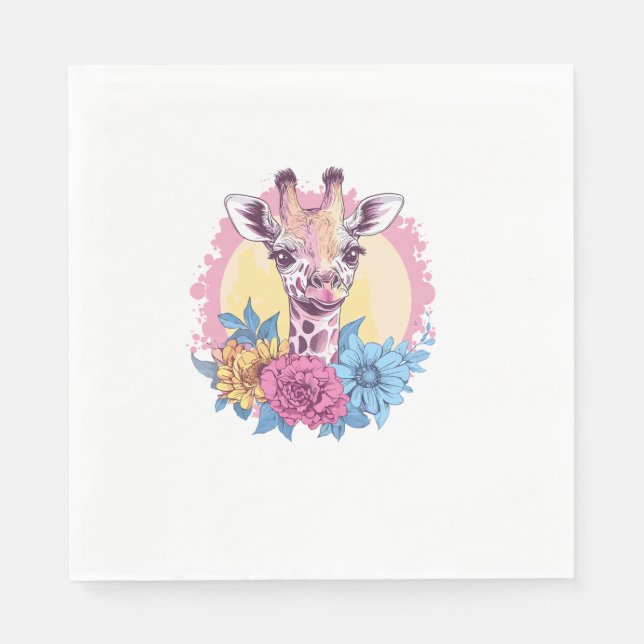 Giraffe With Colourful Floral Background   Napkin (Front)