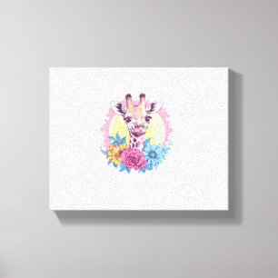 Giraffe With Colourful Flowers   Canvas Print