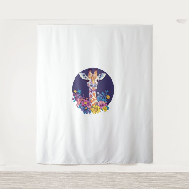 Giraffe With Colourful Flowers   Tapestry (Front)