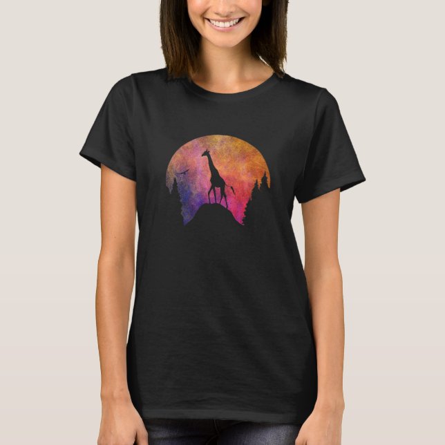 Giraffe With Colourful Sky For Animal  Cute Giraff T-Shirt (Front)
