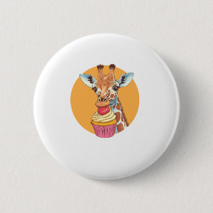 Giraffe With Cupcake   6 Cm Round Badge