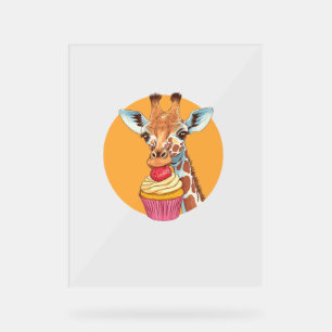 Giraffe With Cupcake Acrylic Sign