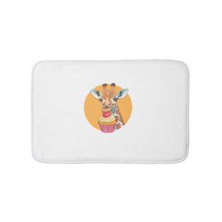 Giraffe With Cupcake   Bath Mat