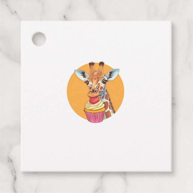 Giraffe With Cupcake   Favour Tags (Front)