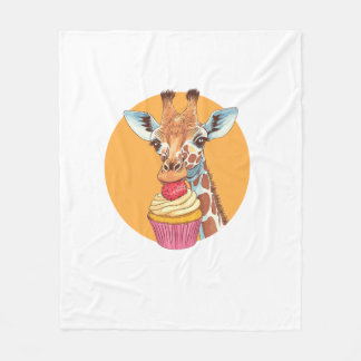 Giraffe With Cupcake   Fleece Blanket