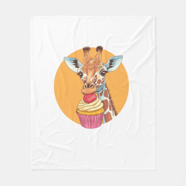 Giraffe With Cupcake   Fleece Blanket (Front)