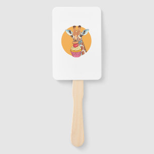 Giraffe With Cupcake Hand Fan