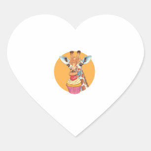 Giraffe With Cupcake Heart Sticker