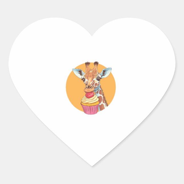 Giraffe With Cupcake   Heart Sticker (Front)