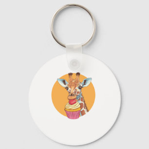 Giraffe With Cupcake Key Ring