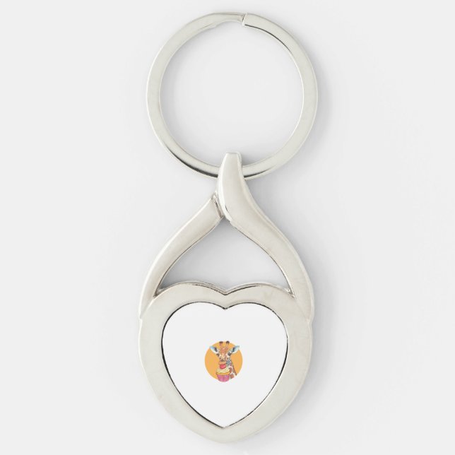 Giraffe With Cupcake   Key Ring (Front)