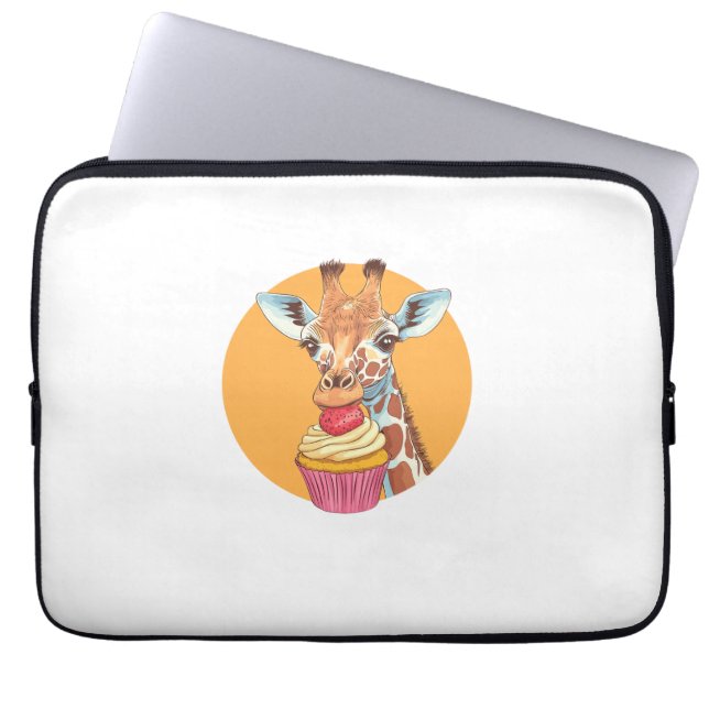Giraffe With Cupcake   Laptop Sleeve (Front)
