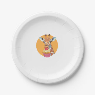 Giraffe With Cupcake   Paper Plate