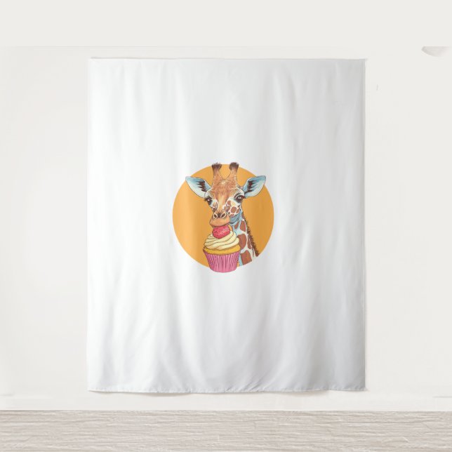 Giraffe With Cupcake   Tapestry (Front)