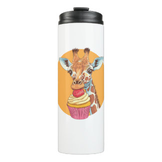 Giraffe With Cupcake   Thermal Tumbler