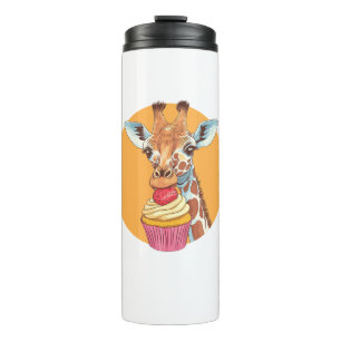 Giraffe With Cupcake Thermal Tumbler