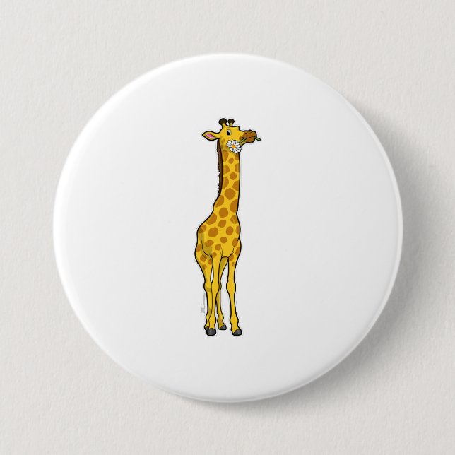 Giraffe with Daisy 7.5 Cm Round Badge (Front)