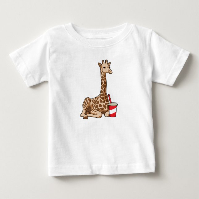 Giraffe with Drink Baby T-Shirt (Front)