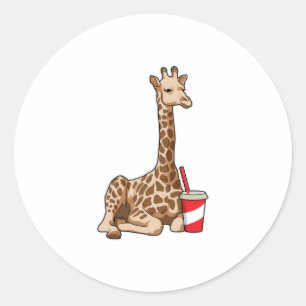 Giraffe with Drink Classic Round Sticker