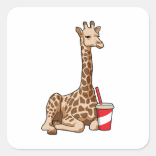 Giraffe with Drink Square Sticker