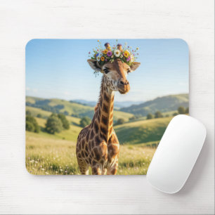 Giraffe with Floral Crown Mouse Mat