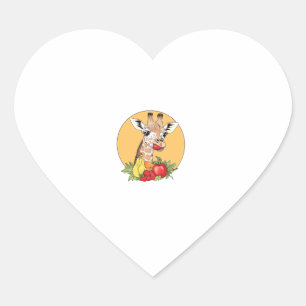 Giraffe with Fruit Illustration Fun Vibes Heart Sticker
