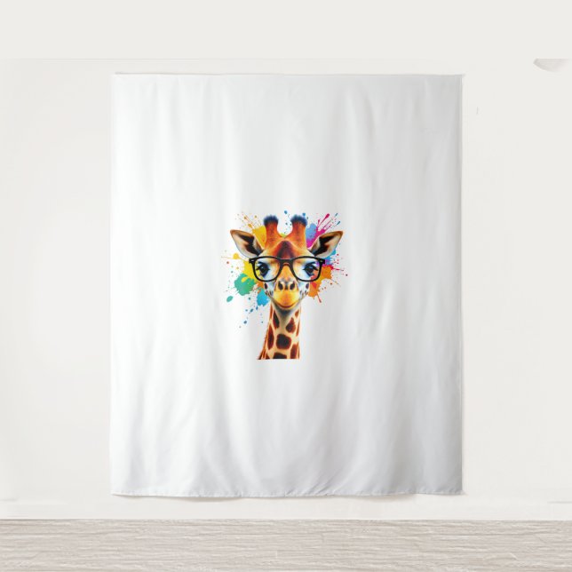 Giraffe with Glasses and Colourful Splash - Colour Tapestry (Front)