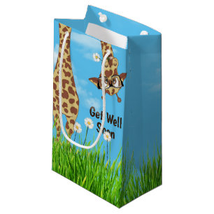 Giraffe with Glasses in Grass Small Gift Bag