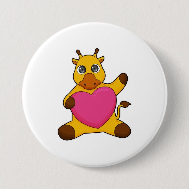 Giraffe with Heart 7.5 Cm Round Badge (Front)