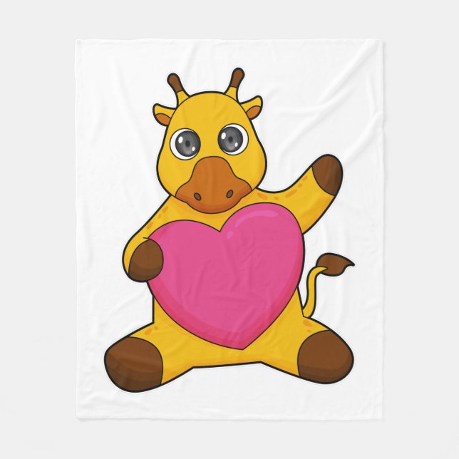 Giraffe with Heart Fleece Blanket (Front)