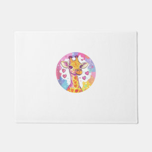 Giraffe With Hearts Adorable Colourful Love Doormat