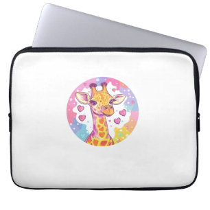 Giraffe With Hearts Adorable Colourful Love Laptop Sleeve