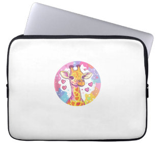 Giraffe With Hearts Adorable Colourful Love Laptop Sleeve