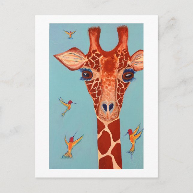 Giraffe with hummingbirds postcard (Front)