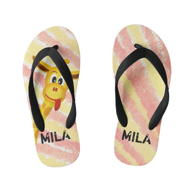 Giraffe with lots of colour kid's flip flops (Footbed)