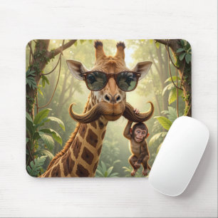 Giraffe With Moustache and Monkey Mouse Mat