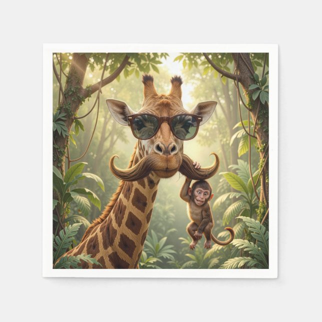 Giraffe With Moustache and Monkey Napkin (Front)