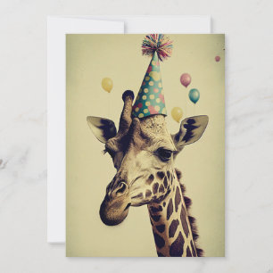 Giraffe with Party Hat Flat Greeting Card