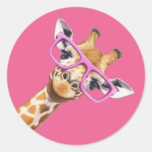 Giraffe with Pink Glasses Cute Animal Sticker