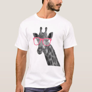 Giraffe with Pink Glasses Cute Funny T-shirt