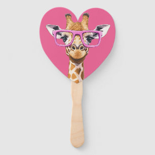 Giraffe with Pink Glasses Favors Hand Fan