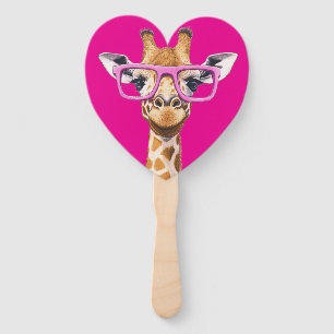 Giraffe with Pink Glasses Favours (dark pink bg) Hand Fan
