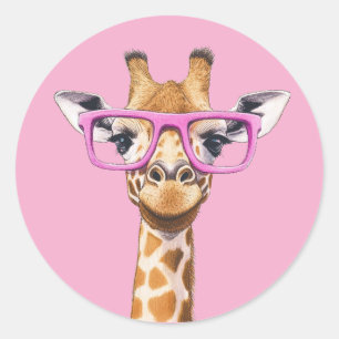 Giraffe with Pink Glasses Light Pink BG Sticker