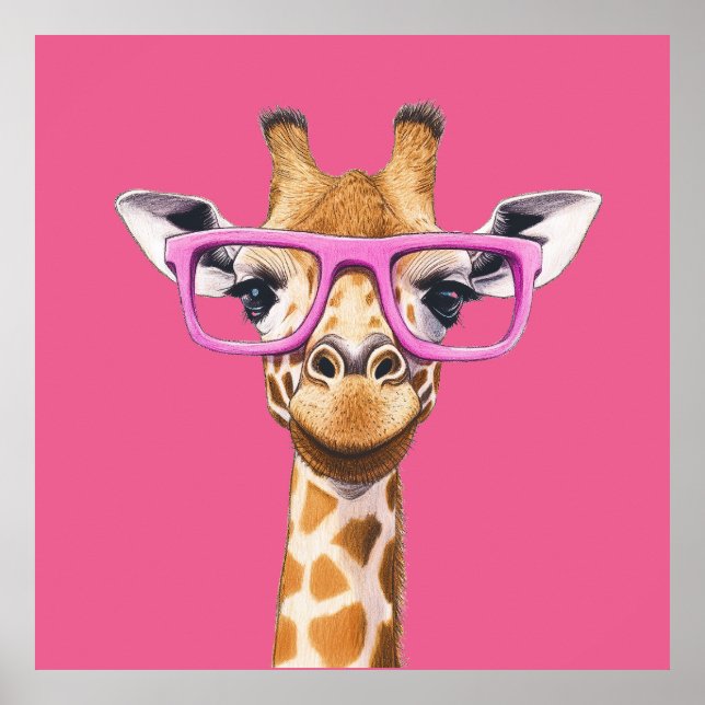 Giraffe with Pink Glasses Poster (Front)